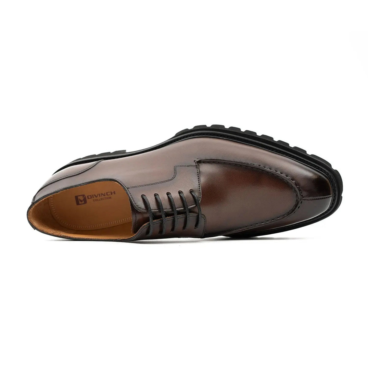 Men's Classic Brown Derby Leather Shoes with Lug Sole